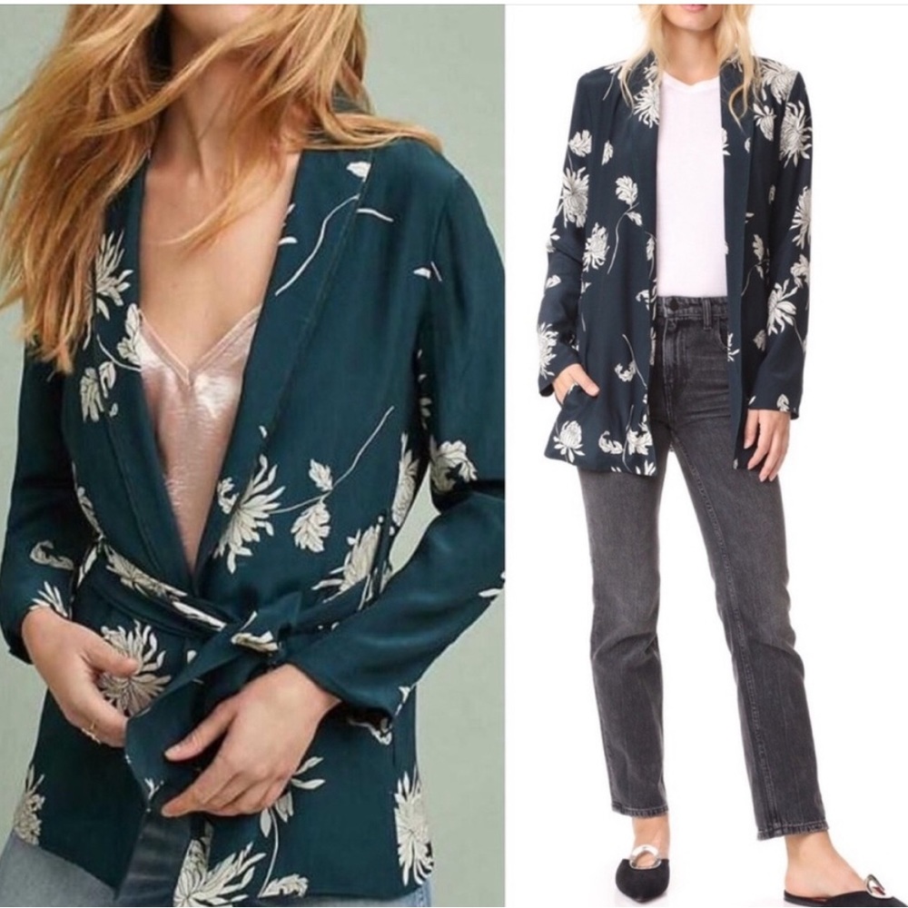 Capulet x Anthropologie Satin Floral Kimono Blazer Size XS